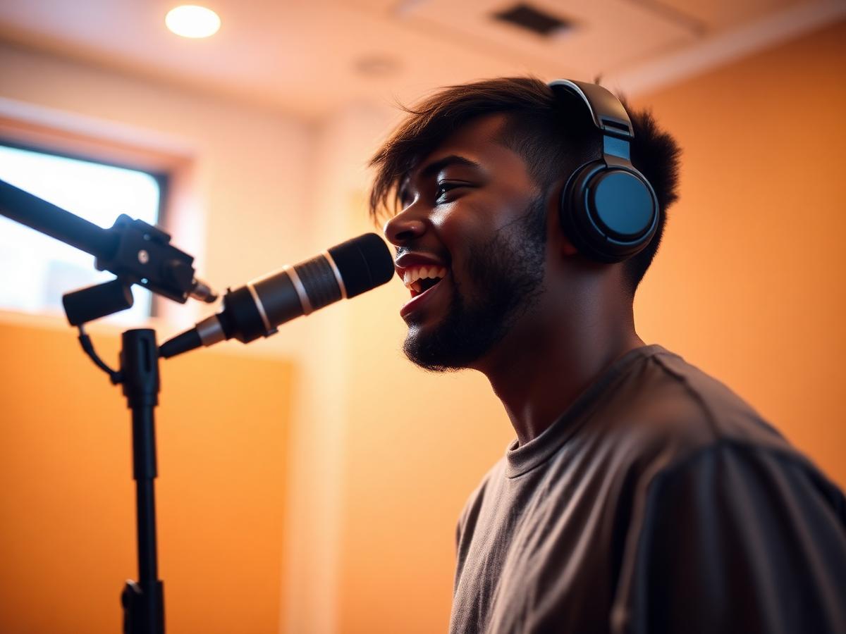 Zanger neemt vocalen op in de vocal booth